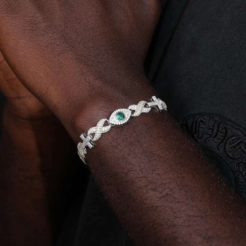 New Cross Infinity Symbol Evil Eye Charm Cuban Bracelet Cubic Zirconia Chain For Women Men Iced Out Hip Hop Party Jewelry