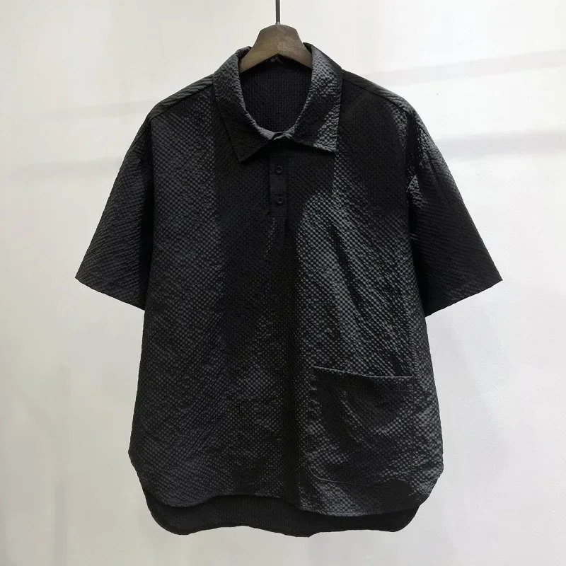 Loose Solid Lattice Short Sleeve T-shirt Men POLO Cool and Breathable Outdoor Tops Summer Green Sweat-absorbing Vintage Tees 250226