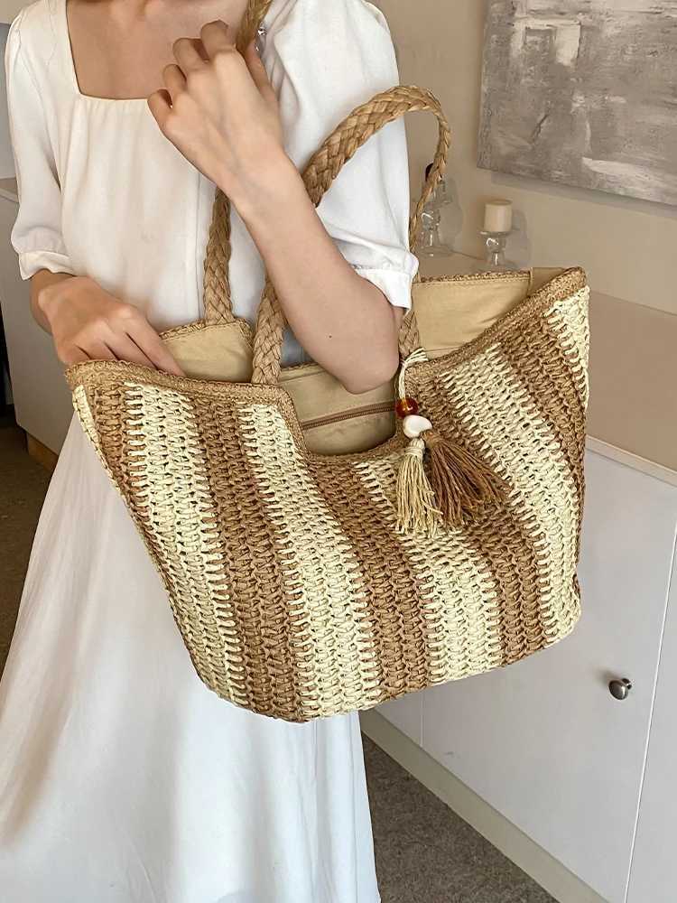 Striped Tote Bag for Women with Color Contrast