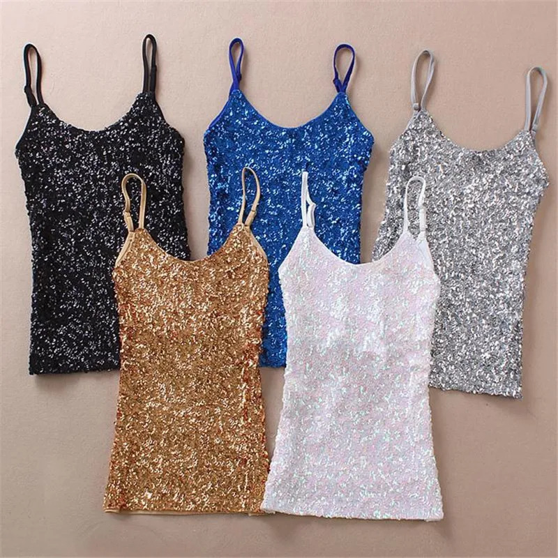 Sexy Women Ladies Sequined Bling Shiny Tank Tops Sleeveless T Shirts Camis Blouse Vest Bottom Sling Top Multicolor 06# 250226