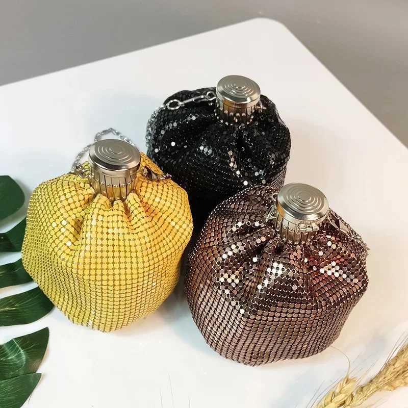 New Arrival Aluminum Bundy Bucket Bag Hip Flask shaped Sequin Mini Shoulder Hip Flask Bag girl Style Change Diagonal FairyBag T250227