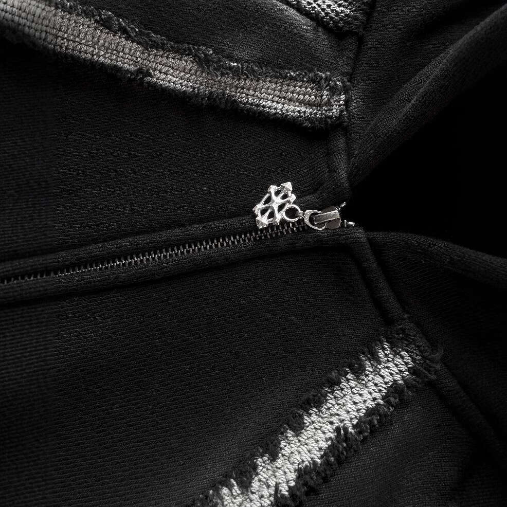 American heavy industry embroidery damaged high street dark punk design men's and women's loose hooded sweatshirt zipper jacket