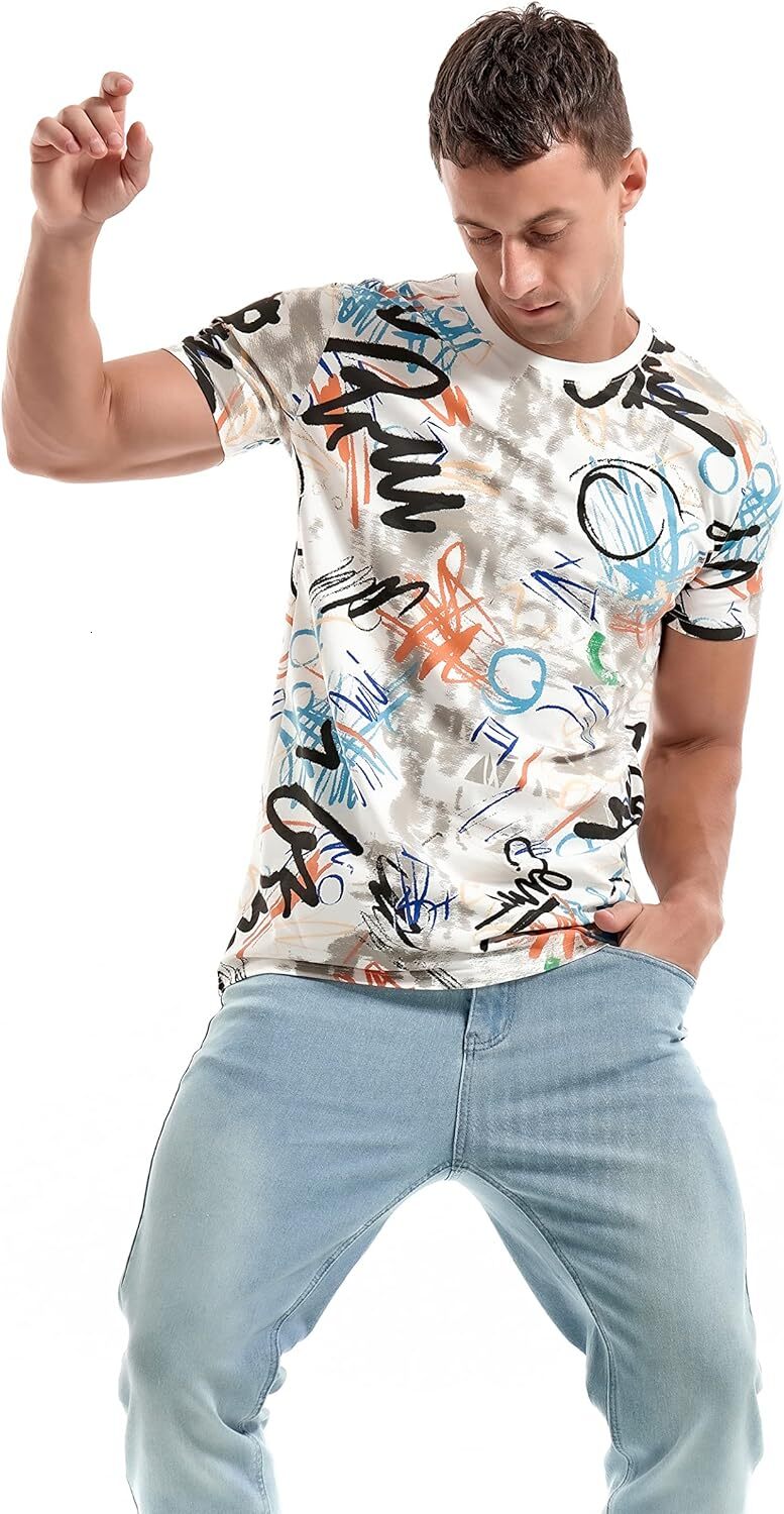 Mens T shirt Mens Hipster Hip Hop Short Sleeve Print T-Shirt Shirts Men tee Casual tops summer clothes colorful