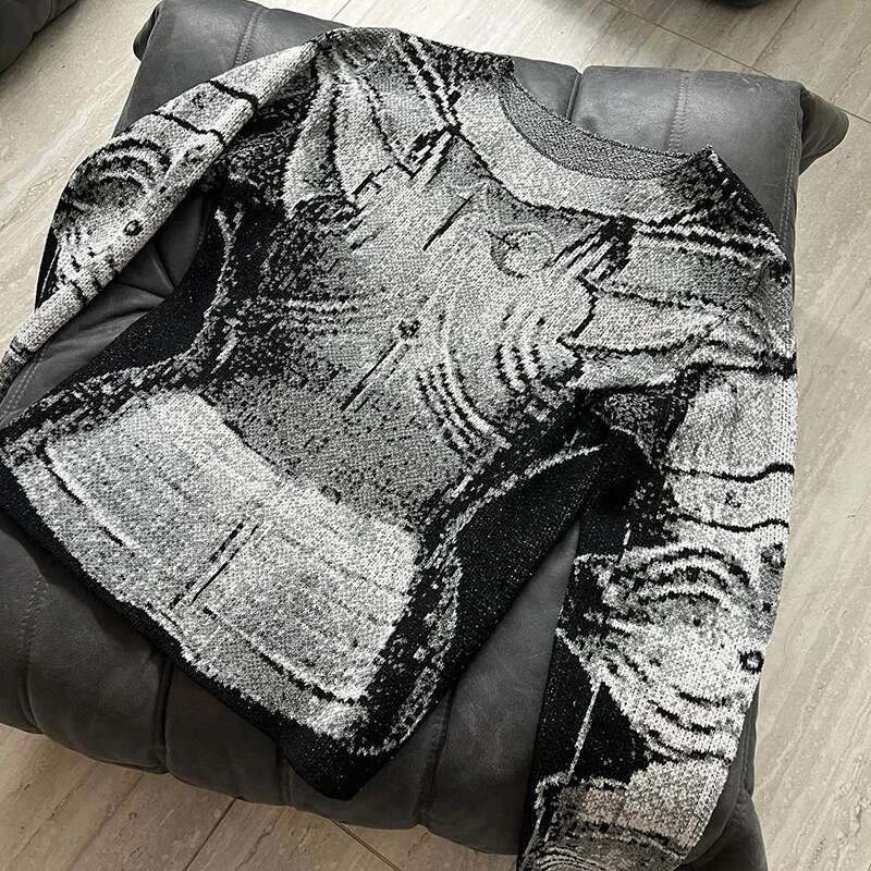 PFNW Jacquard Men's Armor Knitted Sweaters Niche Design Knight Headwear Male Pullovers Y2k Hip Hop 2023 Autumn Chic New 28B1001