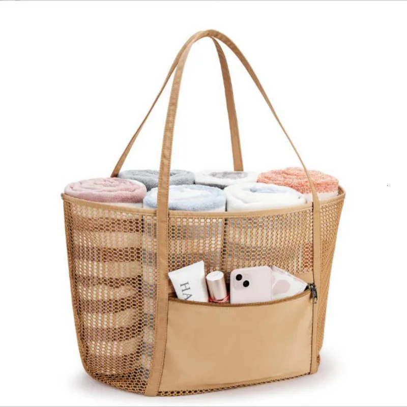Ship from US Highend Elegant Handbag Beach Mesh Bag Largecapacity Travel Cosmetic Lipstick Change Storage Dropship 250227FBB