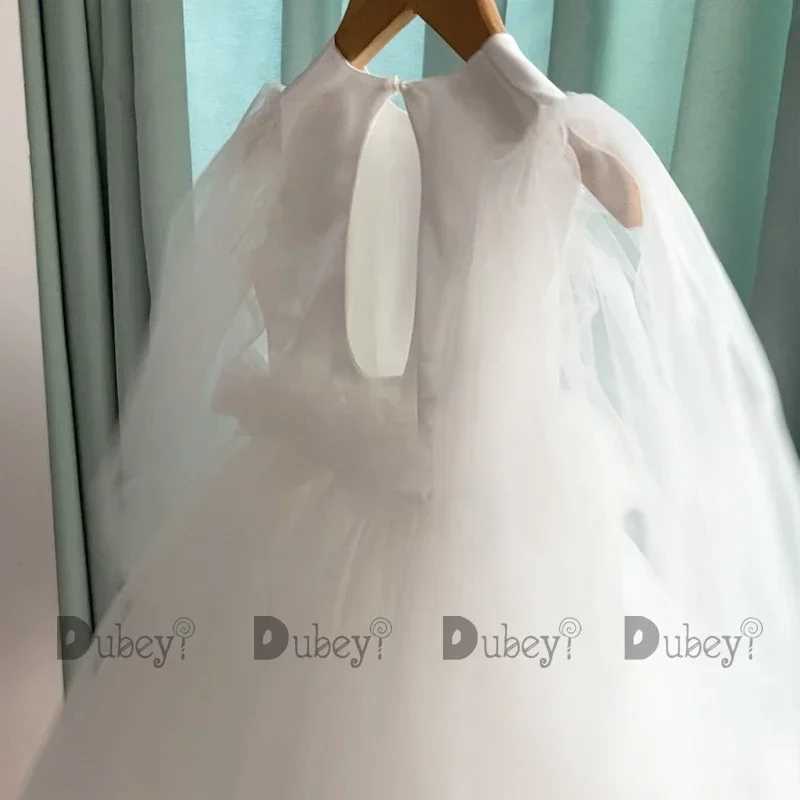 Girl's Dresses New Born Baby Girls Birthday Dress for Toddlers White Puff Sleeve Wedding Gown Baptism Ceremony Vestido for 1Y Clothing Kids Y2502