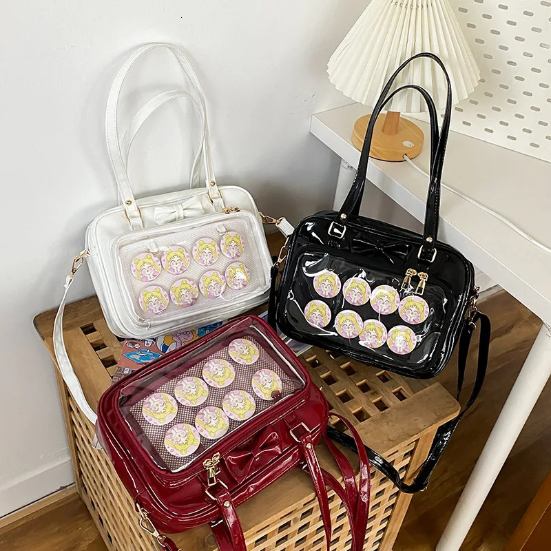 Kawaii Patent Leather Handbags Women Transparent PVC Itabag Women Tote Bag Japanese Shoulder Bag Women Small JK Bag ita bag 250221