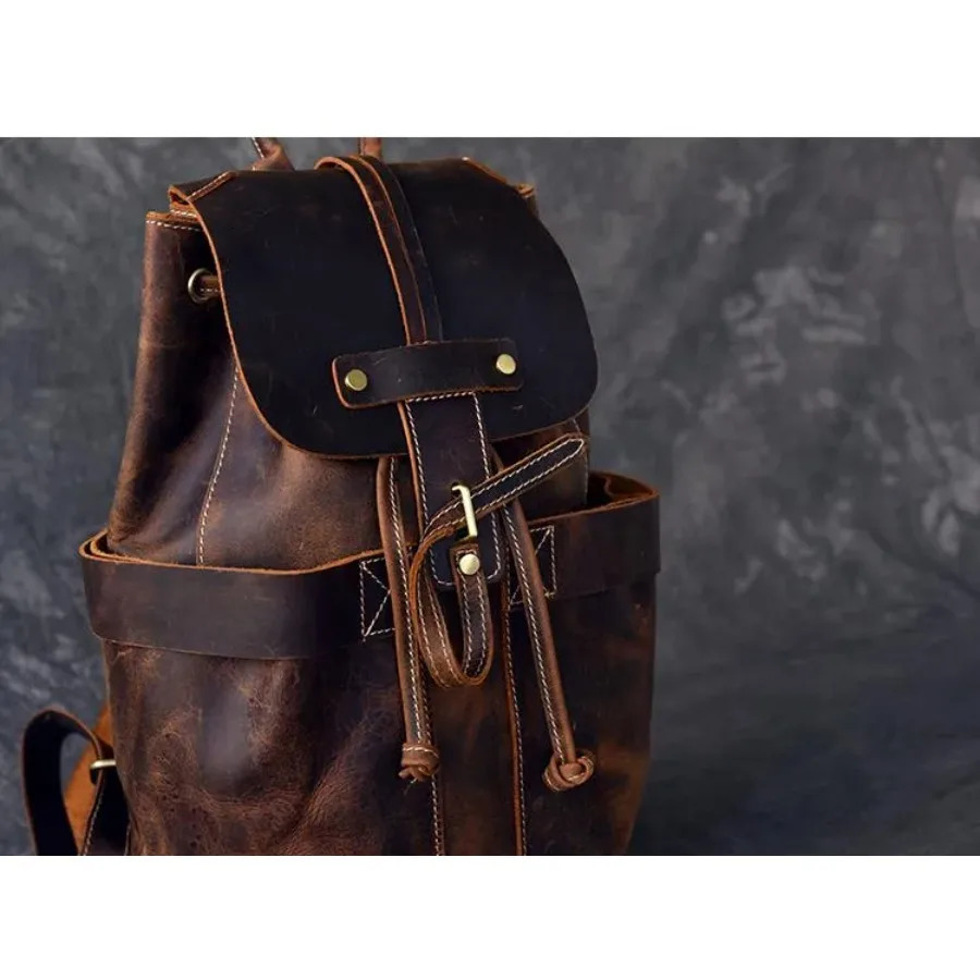 Ship from US Vintage Leather Travel Backpack for Men Women | Durable Rucksack Outdoor Hiking Camping 250227FBB
