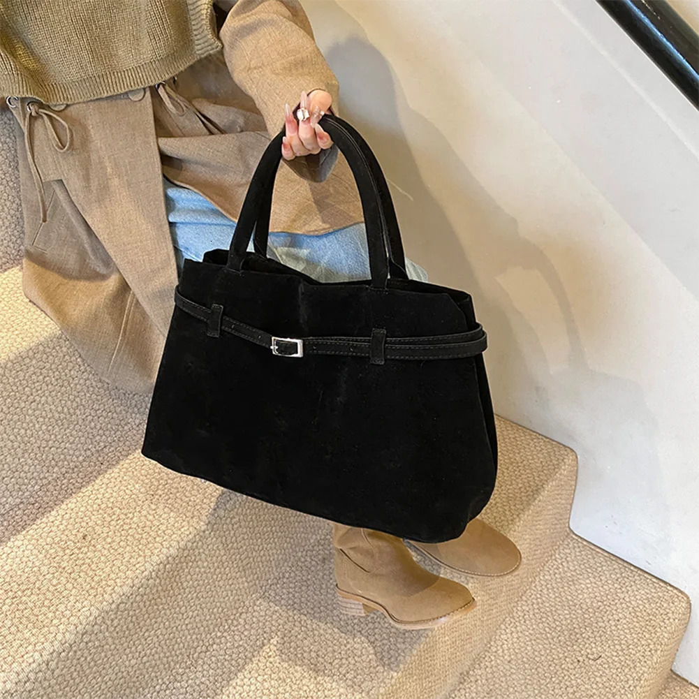 Ship from US Buckle Decorative n Faux Suede Handbag Women Shoulder Casual Tote Crossbody Bag Large Capacity Fashion Classic Versatile 250227FBB