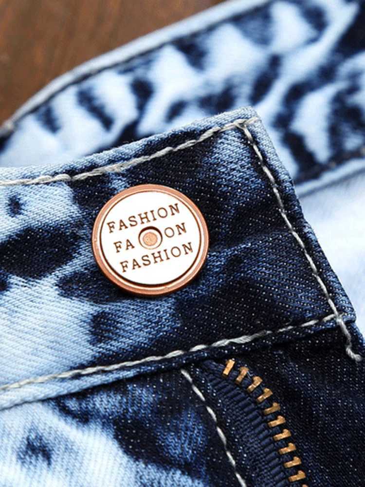 Patchwork Jeans Denim Straight Large Size Mens European and Tide Pants Light Color American Embroidery Hole Stitching X250227