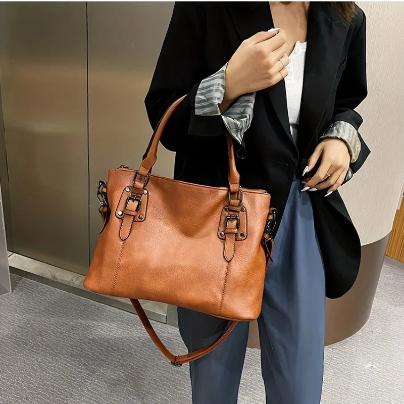 Ship from US Women Tote Bag Soft Leather Retro ner Large Capacity Multipocket Casual Ladies Shoulder Crossbody Mothers Day Gift A 250227FBB