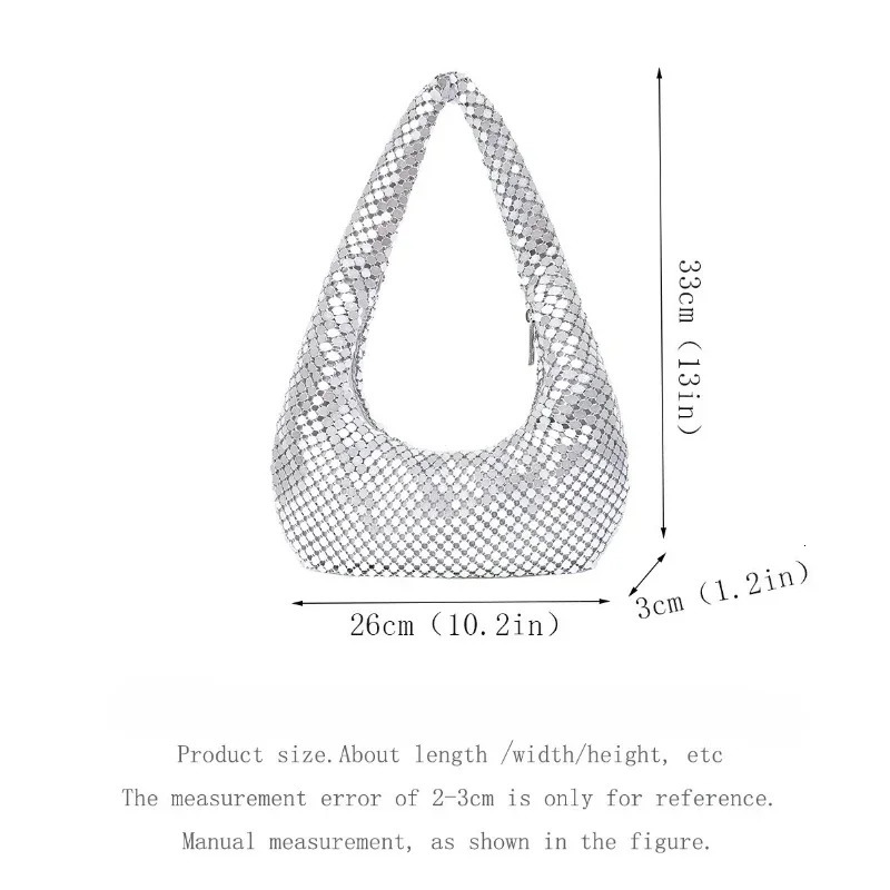 Womens Evening Bag Aluminum Sequin Armpit with Zipper Lightweight Casual Handbag Party Sparkling Shoulder Mobile Phone 250226