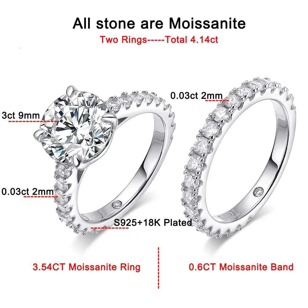 3CT All Moissanite Rings With GRA D Color VVS1Round Cut Dia 100% S Sterg Sier Engagement Bridal Sets Gifts For Women