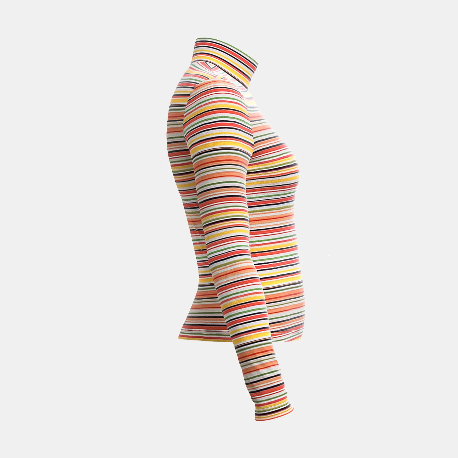 Mia Muse WomenS T-Shirts Autumn Fitting Slim Stripe Long Sleeve High-Neck Regular Casual T-Shirts 250227