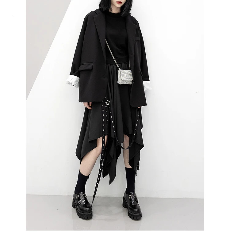 Irregular Skirt s Dark Tie Street Punk Wind Weave Buckle Medium-length Y2k Gothic Long Skirt 250226