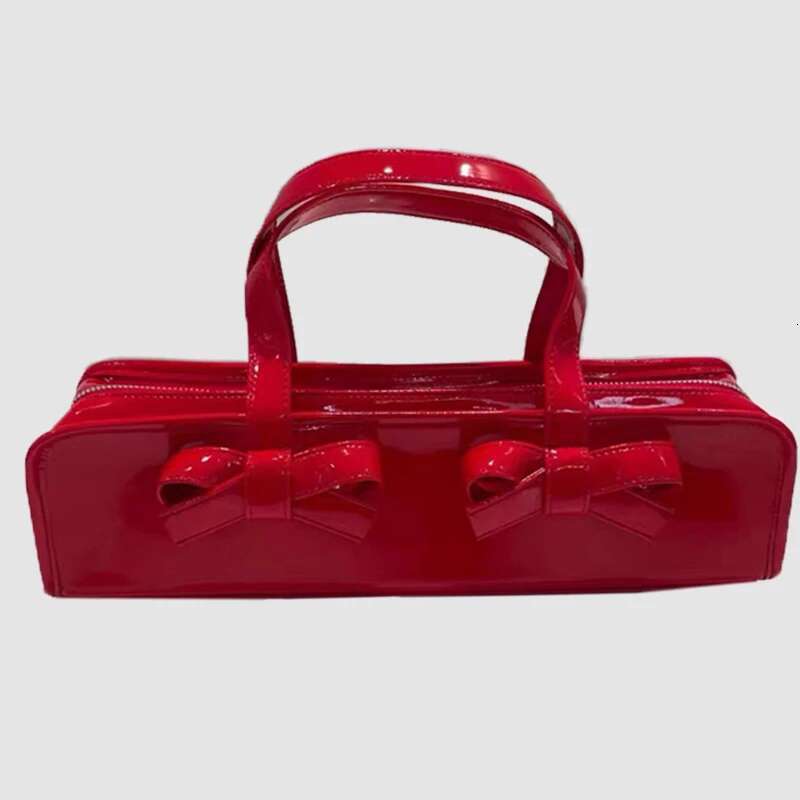Moto & Biker Y2k Bags For Women Designer Handbags And Purses 2023 New In Fashion Bright Leather PU Bow Square Top Handle