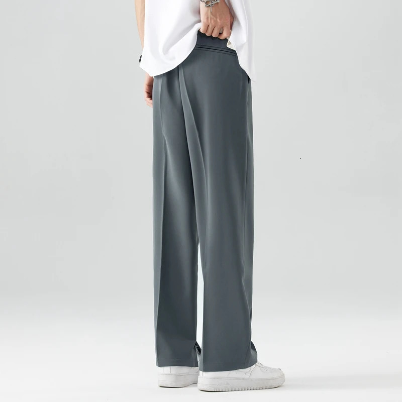 Casual Suit Pants Light Thin Korean Mens Pants Straight Loose Semi-Wide Sweatpants Soft Wide Leg Long Baggy Trousers 250225