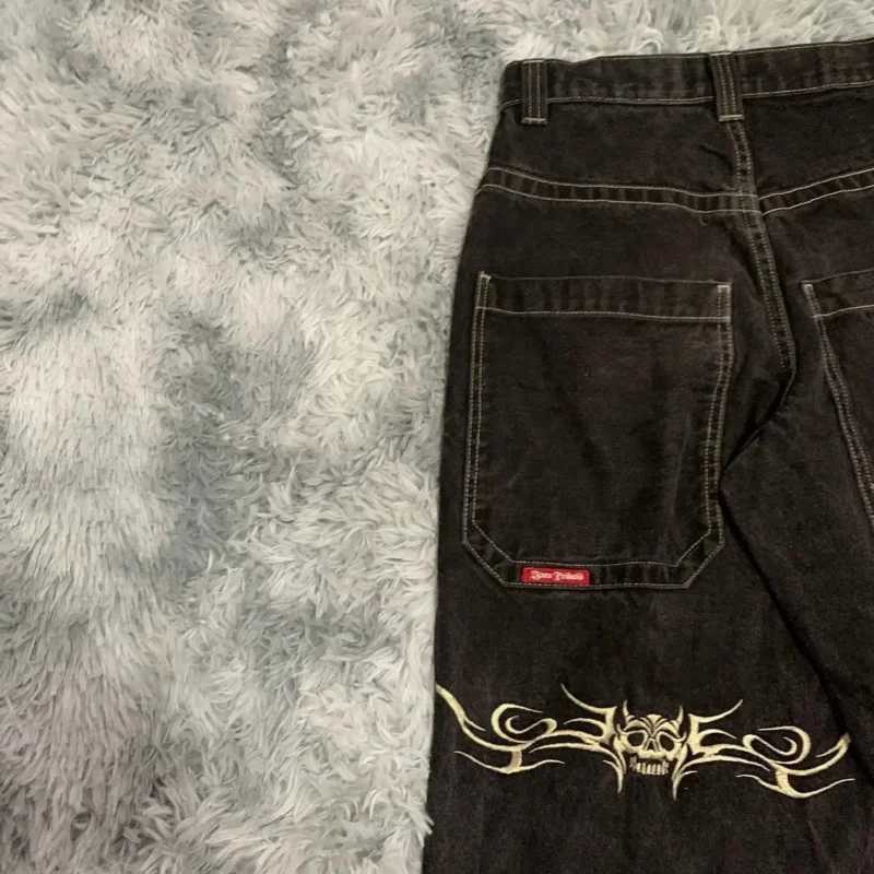 Y2K Pants Extra Large Loose Letter Skull Embroidered Jeans Men Hip Hop Jeans Gothic Wide Leg Trousers Streetwear Baggy Jeans X250227