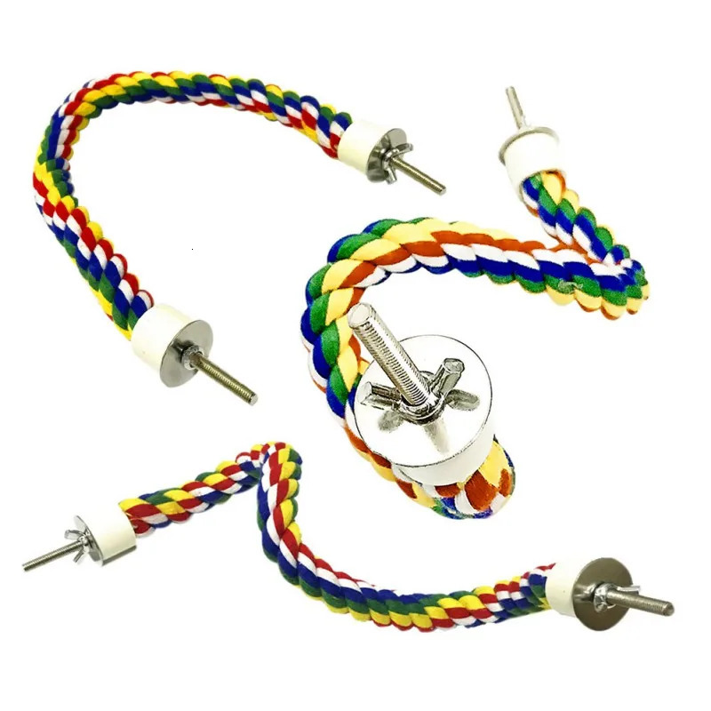 406080105cm Colorful Parrot Rope Hanging Braided Budgie Bird Cage Cockatiel Toy Pet Stand Accessories Ladder Swing Supplies 250226