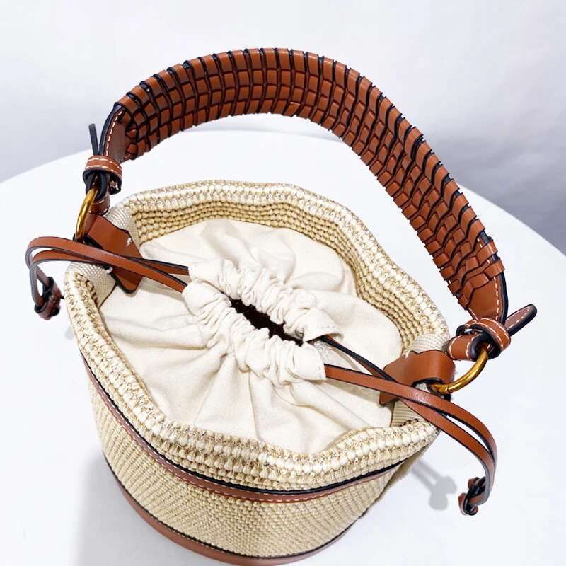 Drawstring Bucket Bags For Women Designer Handbags Purses 2025 New In Casual Straw Weave Beach Small Shoulder Crossbody