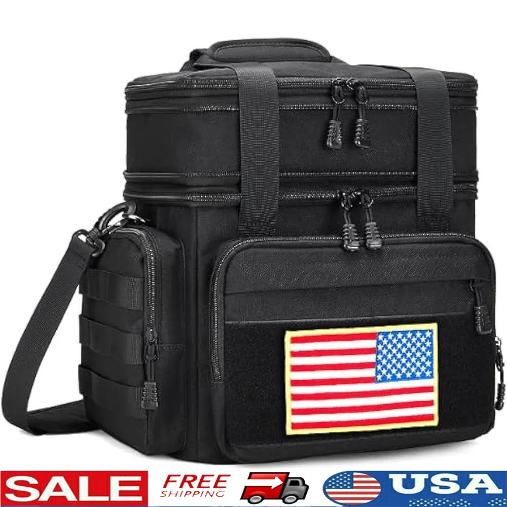 Ship from US Tactical Insulated Lunch Box Leakproof Waterproof Cooler Bag Thermal Lunchbag with Dual Compartment Adjustable Strap Work Office 250227FB