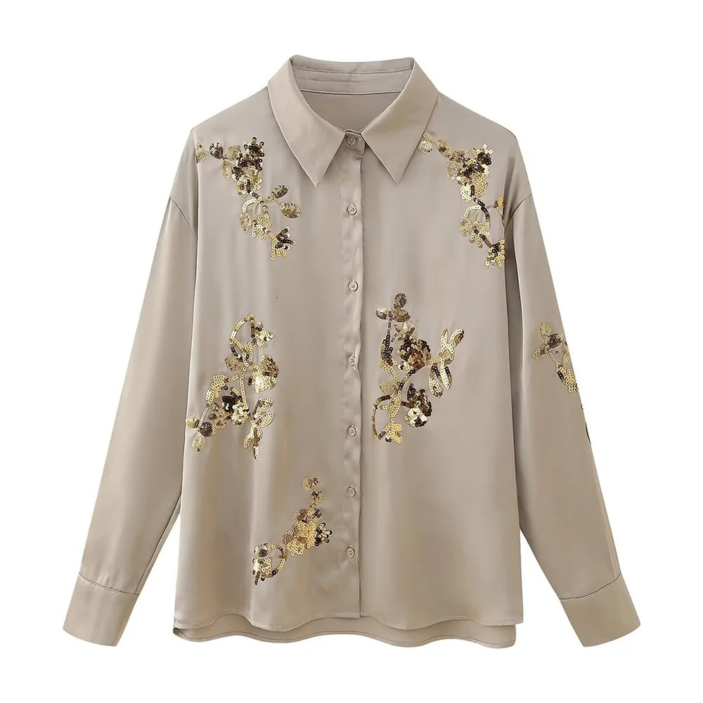 Zach Ailsa Summer Product Womens Satin Texture Sequins Heavy Industry ed Shirt High Waist Long Pants Set 250226