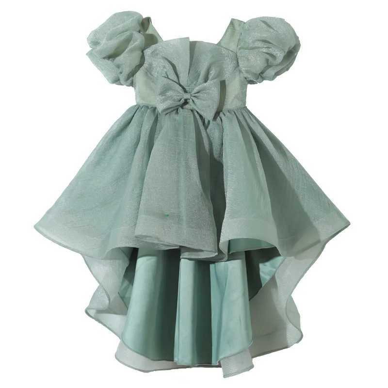 Girl's Dresses Summer Kids Dresses for Girls Mesh Lace Short Sleeve Girls Party Dress Fashion Solid Color Girl Evening Gown 3-12 Years Y250227NG8