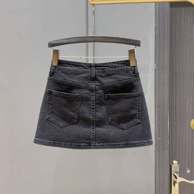 DEAT Womens Denim Skirt Letter Printed Coated A-line High Waist Slim Wrap Hips Mini Skirts Spring 2025 Fashion 29L9631 250226