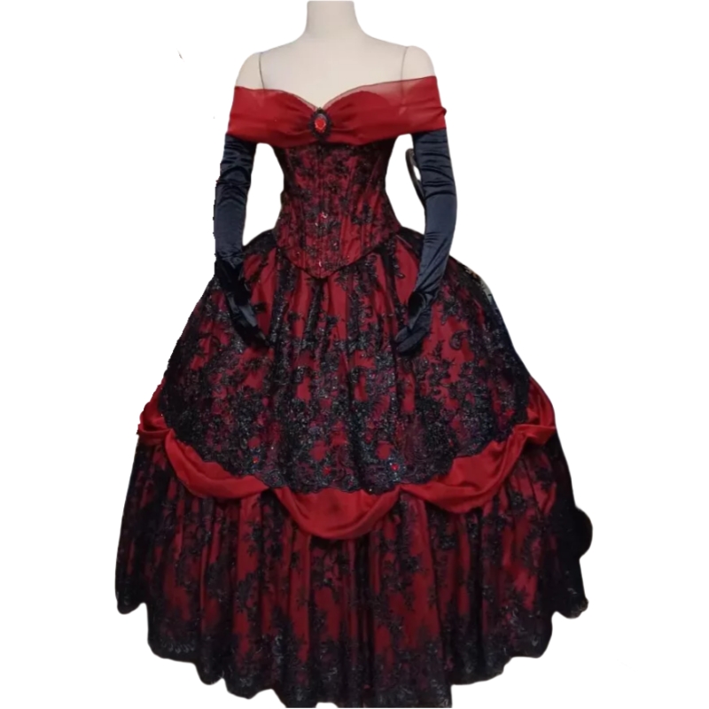 Gothic Red And Black Wedding Dresses Lace Appliques Off Shoulder Floor Length Corset Bridal Gowns Medieval Vintage Masquerade Dress for Ladies 2025