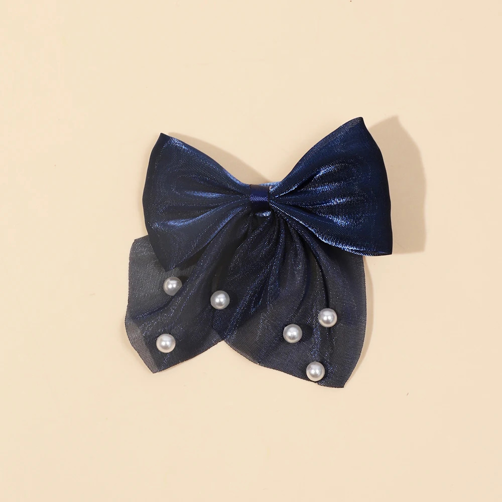 30pc/lot Chiffon Hair Bow Hair clips Baby Girls Kid Pearl Bow Barrettes School Girl Fable Bow Hairpins Hair Accessories Bulk 250227
