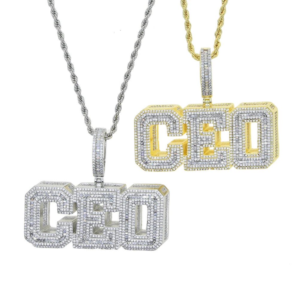 Bling Shadow CEO Letters Custom Initial Name Necklace Pendant Iced Out 5A Cubic Zircon Hiphop Cool Jewelry For Men Boy 250227