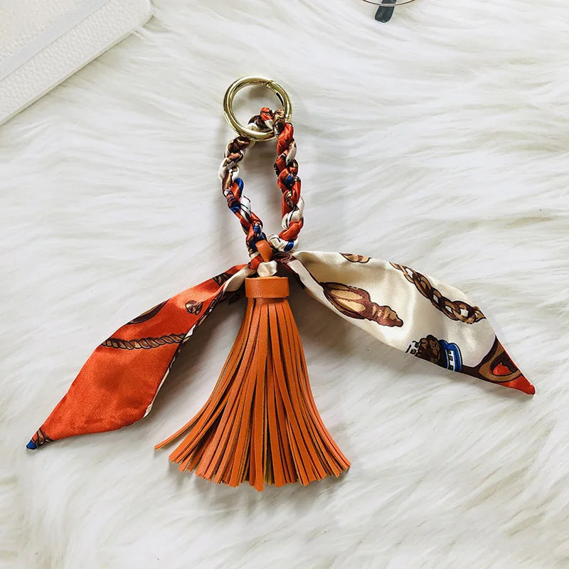 Tassel Bag Pendant Fashion Tassels Keychains for Women Cute Colorful Silk Scarf Car Keychain Accessories 250227