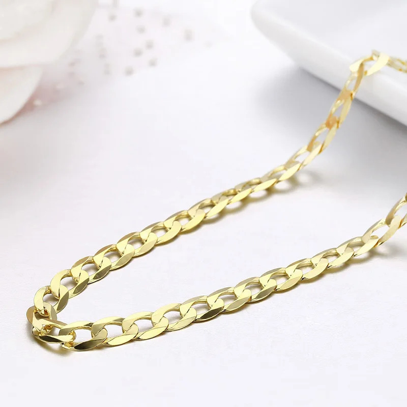 45cm-80cm 4mm Slim 925 Sterling Silver W/ Gold Color Curb Chain Link Necklaces Men Jewelry Hiphop collares kolye Collier ketting 250227