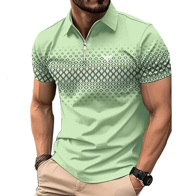 Men Personality Summer Fashion Sport Short Sleeve Casual Lapel Zipper Polo Shirt Men Print Polyester Quick Drying Polo Shirt Top 250224