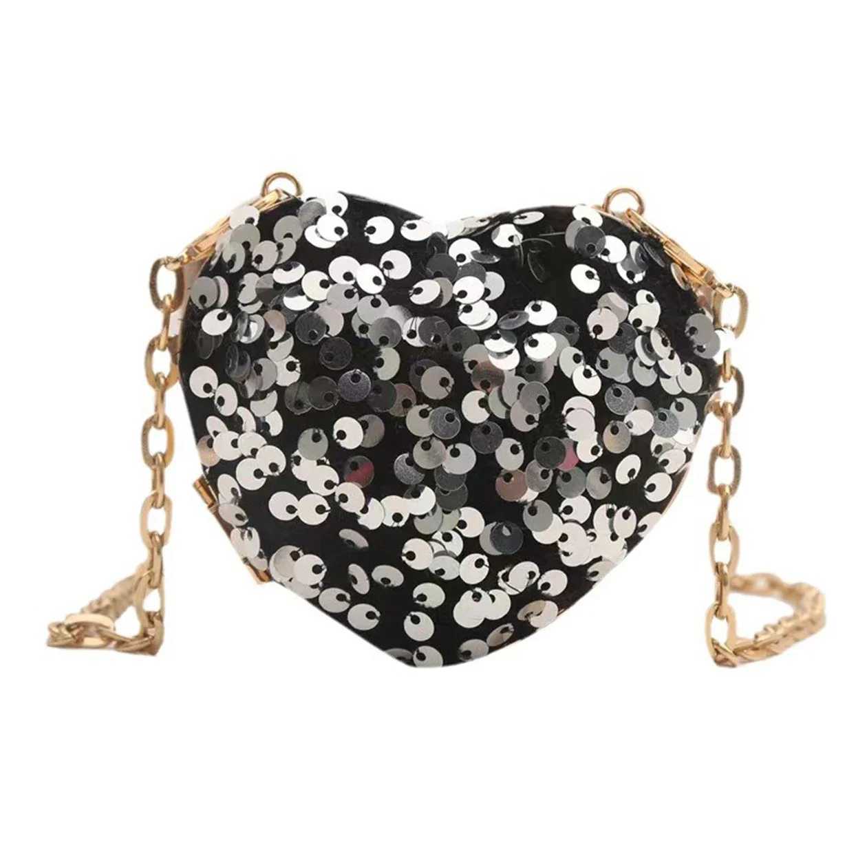 New Arrival Fashion Heart Lipstick Pack for Women New Sequin Shoulder Bags Designer Chain Mini Crossbody Bag T250227