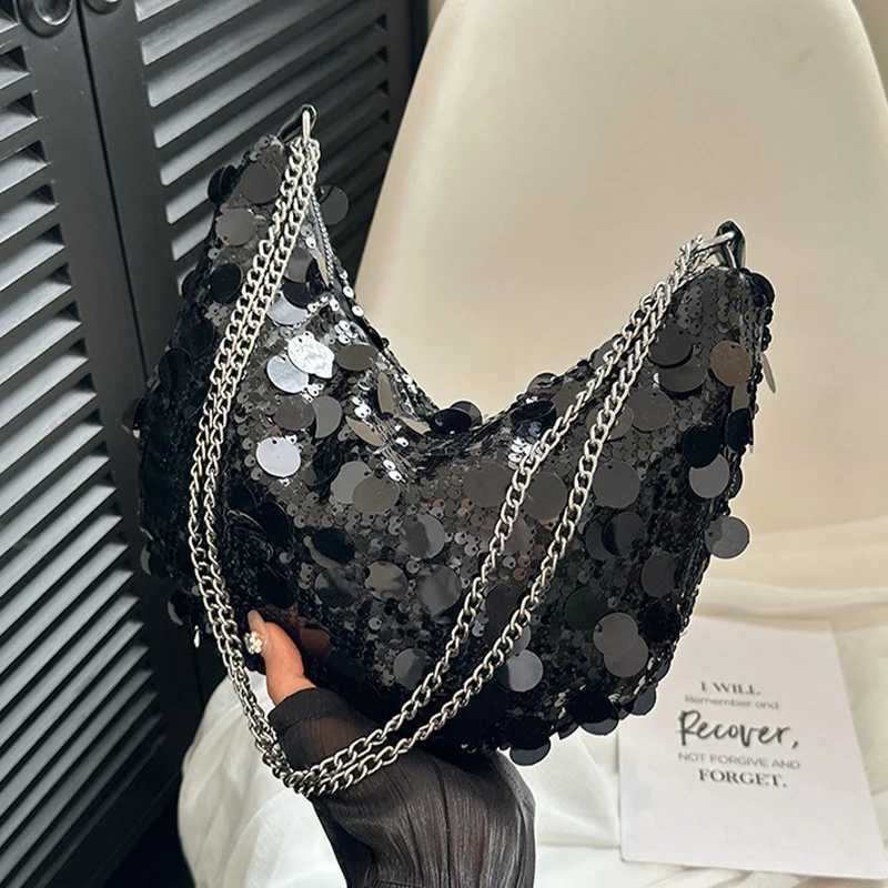 New Arrival Evening clutch bag Korean chain sequin cross body bag dinner party wedding wallet handbag womens armpit shoulder cross body bag T250227
