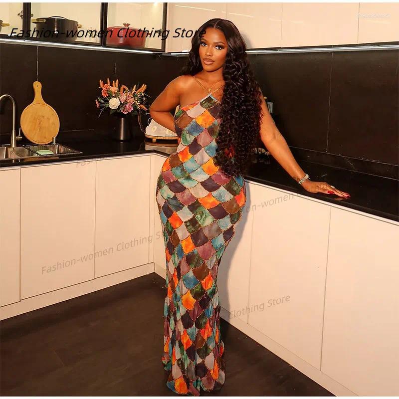 Chic Fish Scale Print Halter Backless Maxi Dress Women Sexy Sleeveless Bodycon Contrast Vestidos Summer Vacation Beach Dresses