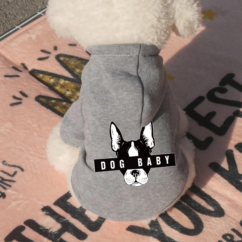 Dog Hoodie Winter Pet Costumes: DOG BABY Lettered Dog Head Printed Puppy Soft Sweatshirt, Winter Fleece Dog Hooded Clothes Pet Cat Warm Outfits Black 