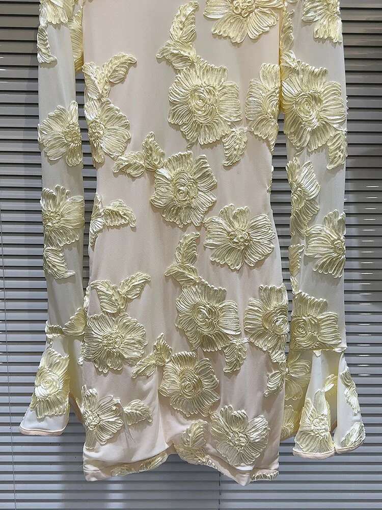 DEAT Fashion Women's Embroidery Wer Back Hollow Out Dress 2025 Spring Trendy O-Neck Flare Sleeves Dresses Female 11Xx8960
