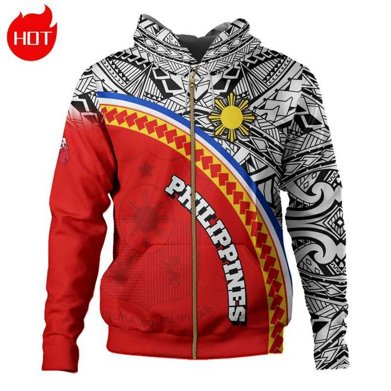 Polynesia Philippines Map Flag 3D Printed Zipper Hoodie Philippine Republic Emblem Graphic Hoodie Mens Sportswear X250227