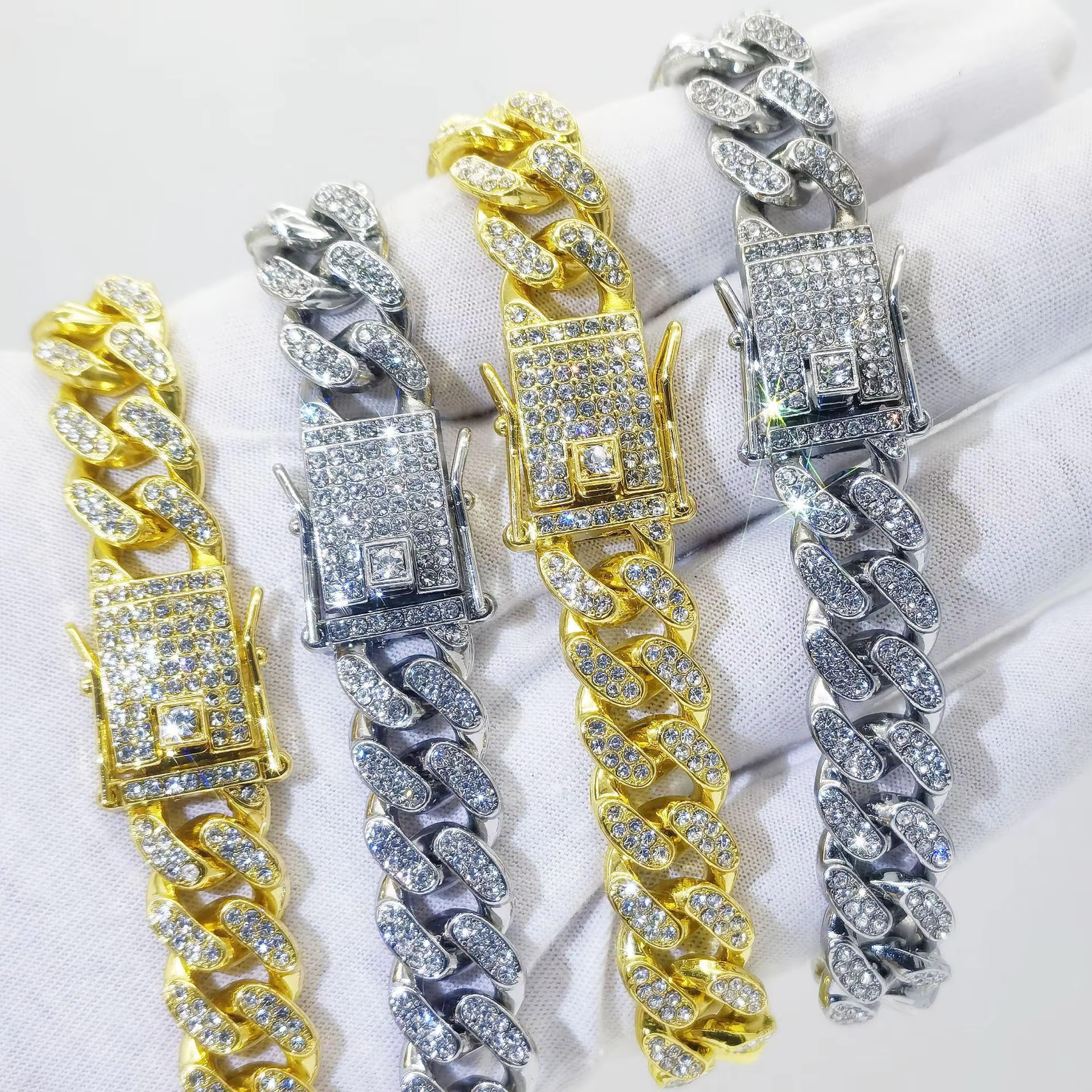 Men's Gold-Plated Cuban with 13mm Moissanite Chain Dias Chain, Iced Out Hip-Hop Style Necklace & Bracelet
