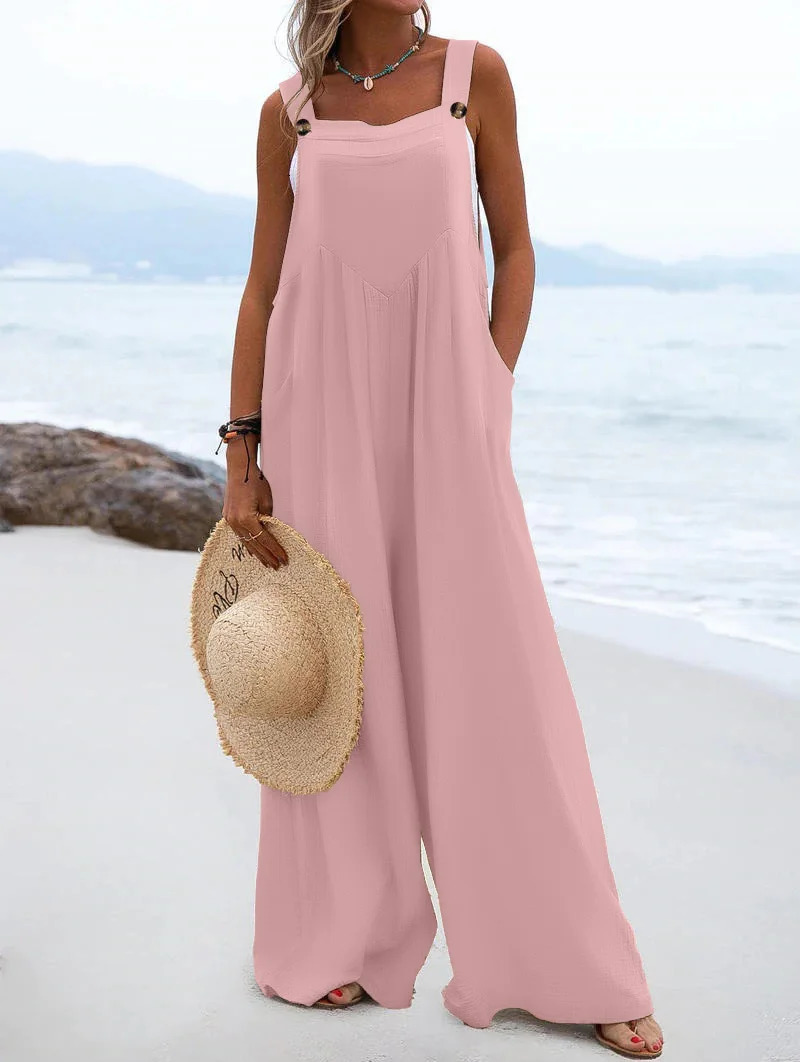 Spring/Summer Ethnic Style Fashion Solid Color Wide Leg jumpsuit Fast Sales European and American Womens Cross 250224
