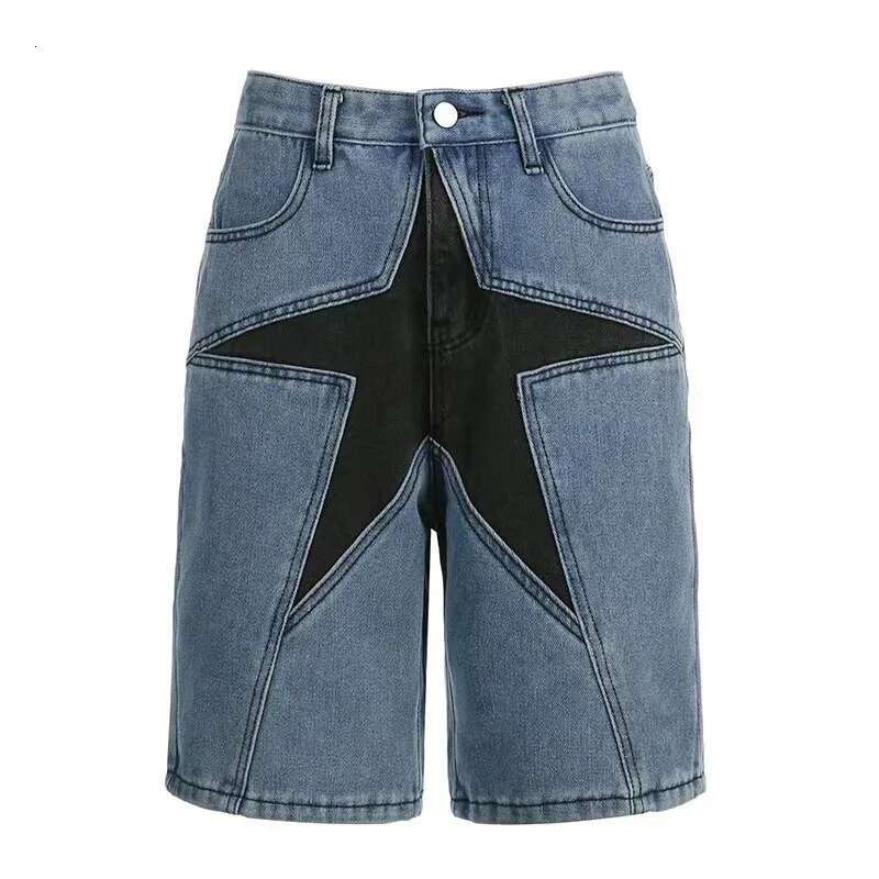 2024 New European And American Men's Street Fashion Loose Shorts Five-Pointed Star Pattern Mid Waist Baggy Jeans Straight Pants