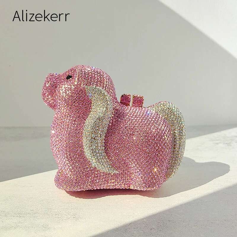 Alizekerr Dog Shaped Crystal Evening Bags Women Gorgeous Boutique Unique Rhie Purses And Handbags Wedding Party