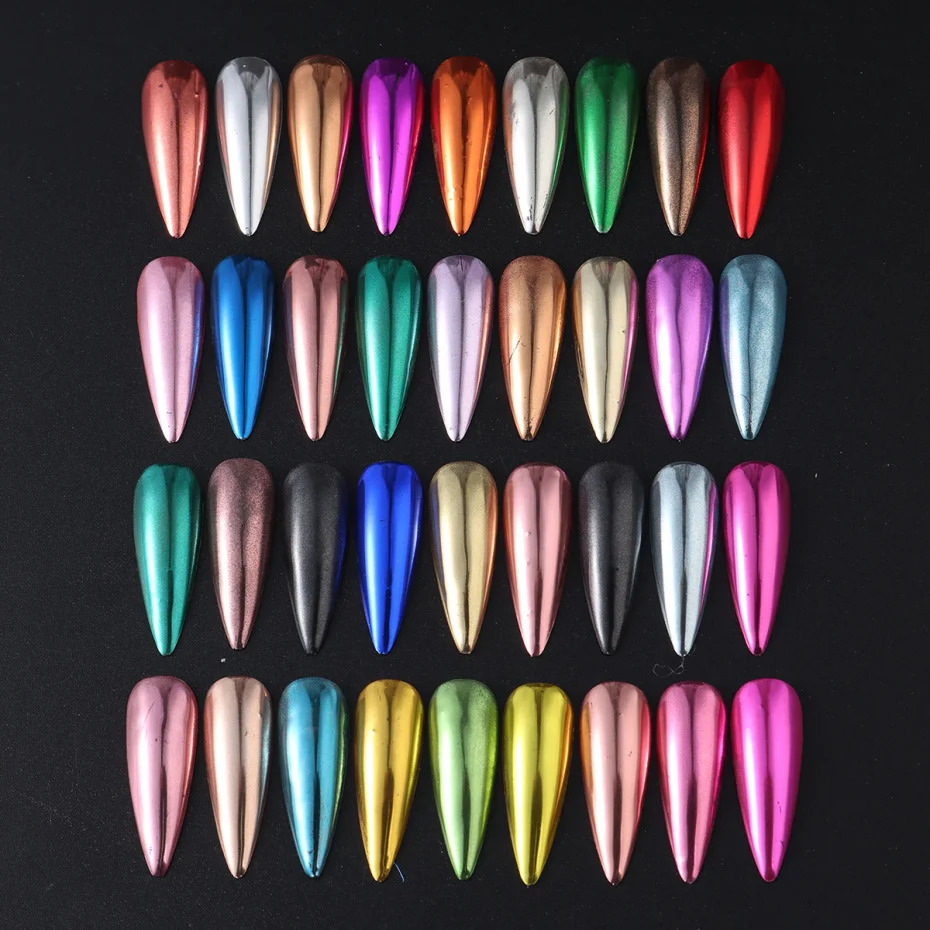 36 Box Super-Bright Metallic Mirror Nail Powder Set Y2K Chrome Pigment Flakes Fine Glitter Rubbing On Dust Manicure Decoration 250227