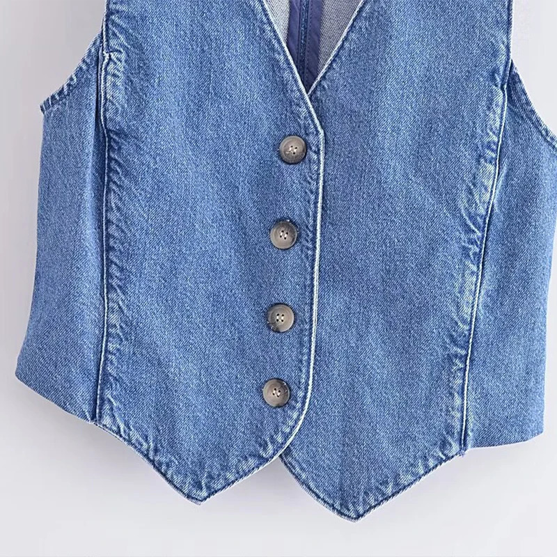 Willshela Women Fashion Denim Blue Single Breasted Sleeveless Jacket Vintage VNeck Vest Female Office Lady Waistcoats 250226