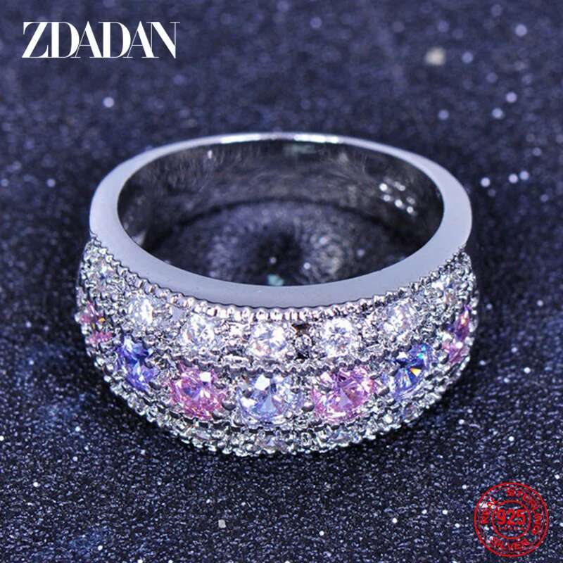 ZDADAN Sterg Sier Zircon Rings For Women Fashion Wedding Jewelry
