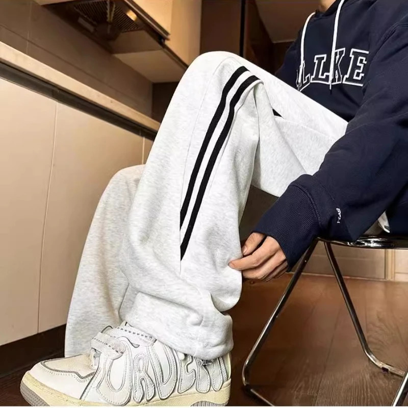 Striped Color Collision Casual Pants Men Full Length Straight Leg Niche American Style Fashion Versatile Daily Sweatpants Men 250225