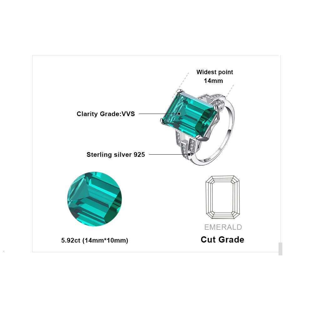 JewelryPalace 5.9ct Green Simulated Nano Emerald Sterg Sier Ring for Women Jewelry Gift