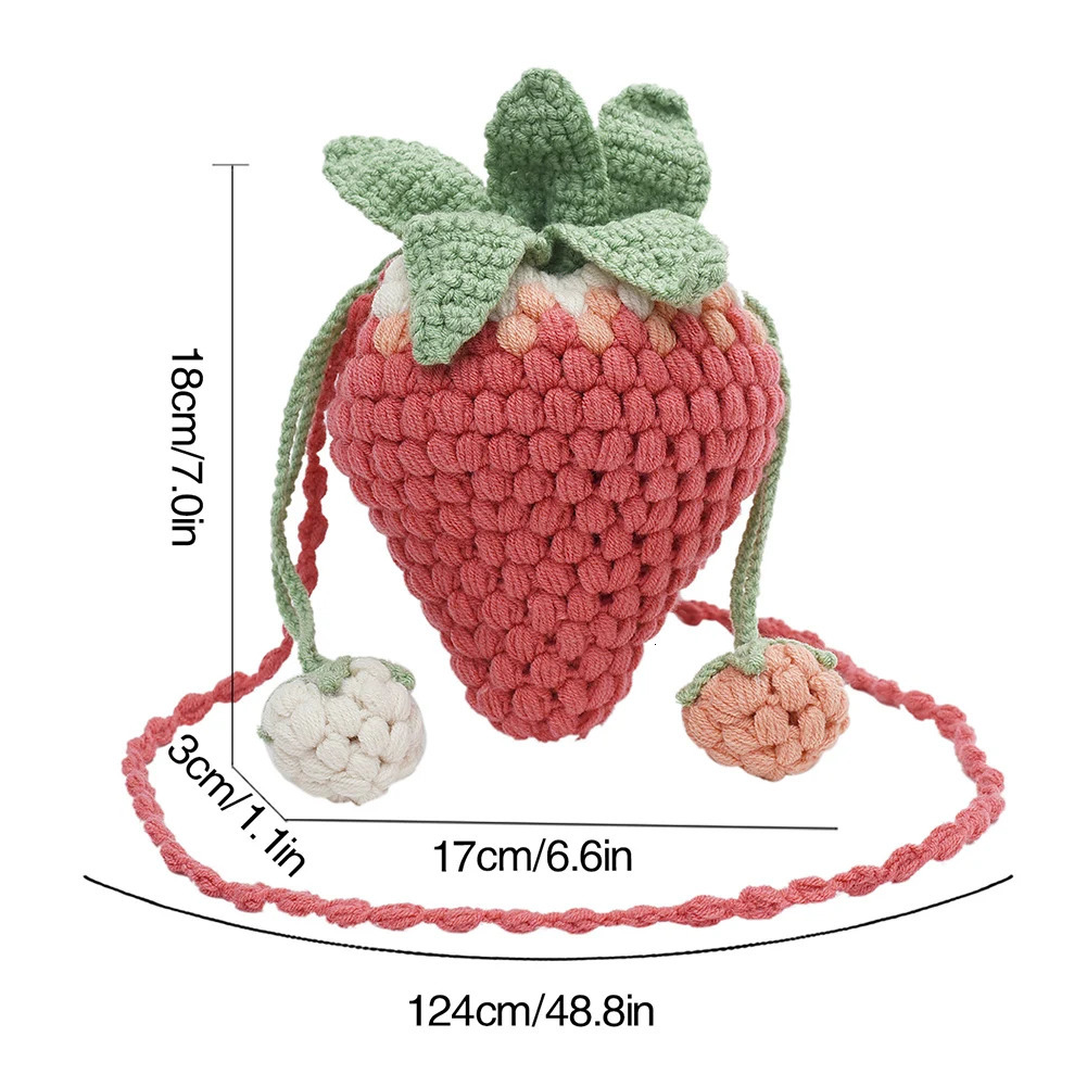Ship from US Women Kawaii Tote Handbag Versatile Strawberry Crossbody Bag Casual Woven Satchel DIY Cartoon Crochet Bucket Purse 250227FBB